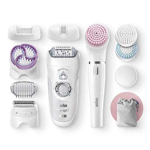 Braun Silk-épil Beauty Set 7 7-895 Profesional 6 En 1 - Depiladora Mujer, Inalámbrica Wet&Dry, Kit De Depilación, Rasuradora, Limpieza y Exfoliación para Rostro y Cuerpo, Blanco/Plata