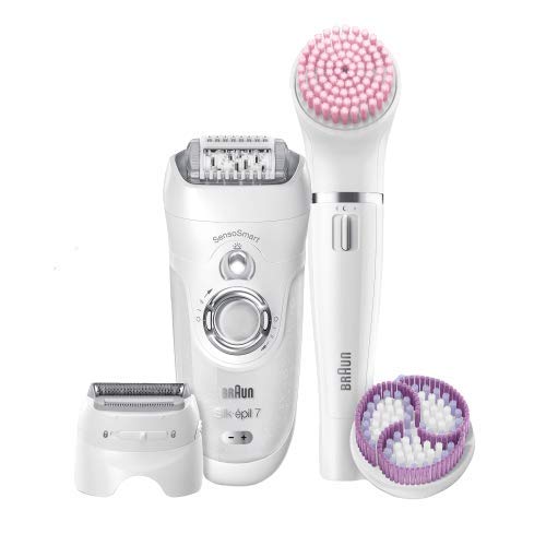Braun Silk-épil Beauty Set 7 7-895 Profesional 6 En 1 - Depiladora Mujer, Inalámbrica Wet&Dry, Kit De Depilación, Rasuradora, Limpieza y Exfoliación para Rostro y Cuerpo, Blanco/Plata