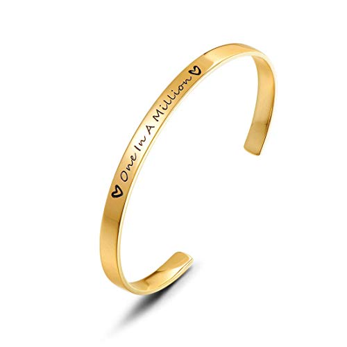 Brazalete Pulsera con Mensaje Grabado Personalizado para Mujer de Plata de Ley 925 Chapada Oro Amarillo - One in A Million