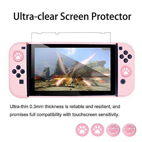 BRHE - Funda de viaje para Nintendo Switch, color rosa, resistente a los golpes, resistente al agua, con protector de pantalla de cristal y tapas de agarre para el pulgar (rosa)