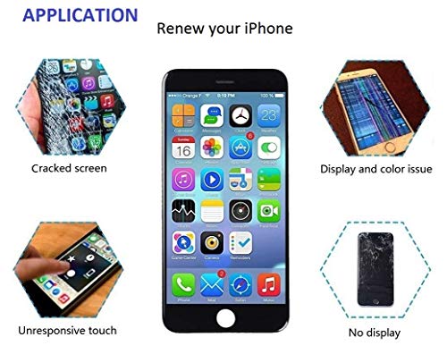 Brinonac Pantalla para iPhone 6s, 4.7" Pantalla Táctil LCD con botón de Inicio,Cámara Frontal, Sensor de proximidad, Altavoz, ensamblaje de Marco digitalizador y Kit de reparación (Negro)