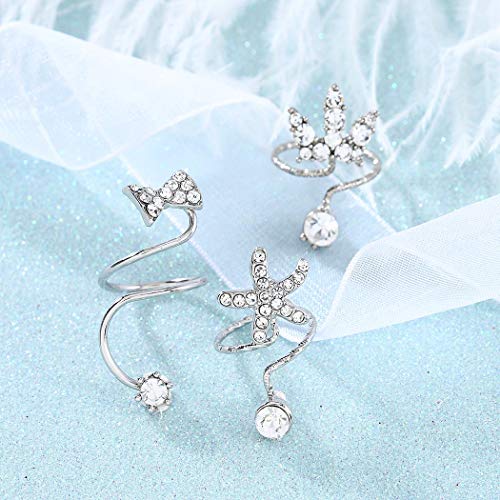 Brishow - Anillo de uñas postizas, diseño de estrella de mar y corona de cristal, decoración de uñas, joyas ajustables para mujeres y niñas (3 unidades)