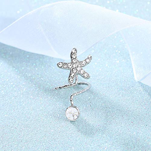 Brishow - Anillo de uñas postizas, diseño de estrella de mar y corona de cristal, decoración de uñas, joyas ajustables para mujeres y niñas (3 unidades)