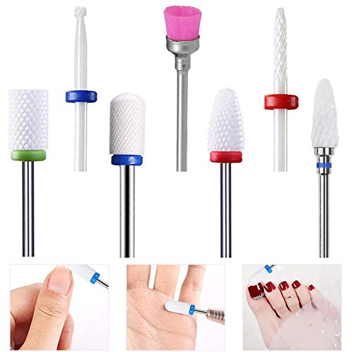 Brocas para uñas,Arte de uñas de Cerámica,Broca Manicura,7 Pcs Brocas Herramientas para Uñas,Brocas Torno para Manicura y Pedicura Puntas Cerámicas