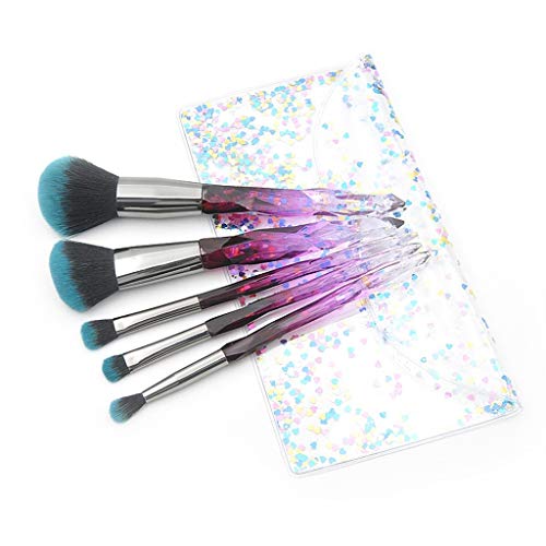 Brochas para Maquillaje Facial,MOMOXI 5 pcs. Brocha cosmética con manija transparente de cristal y diamante Novedad caliente de la moda 2019 Alrededor de 5€ Pincel de maquillaje Profesional La belleza