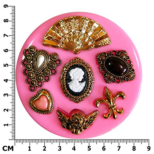 Broche de camafeo del Victorian del vintage Fleur de Lys Cherub Molde de silicona para la torta de Decoración Pastel de Cupcake Toppers Glaseado Sugarcraft Tool por Fairie Blessings