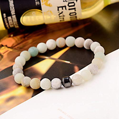 BroochshiWo Pulsera De Piedra Brazaletes Muñequera,Hecho A Mano Piedra Natural Cuentas Moda Mapa Piedra Cilindro Hematita Brazalete para Mujeres Hombres Encanto Pulseras Yoga Accessorie Joyería,17,