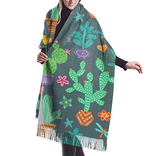 Bufanda de Invierno Para Mujer Chal Pashminas Patrón sin fisuras con fondo de cactus verde Grande Larga de 196 * 68CM Chal Invierno Cálida Suave Manta para Mujeres