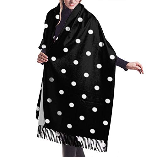Bufanda de lunares S al aire libre en blanco y negro para mujer Moda Otoño Invierno Bufandas Chal Wraps 77 x 27 pulgadas / 192 x 68 cm