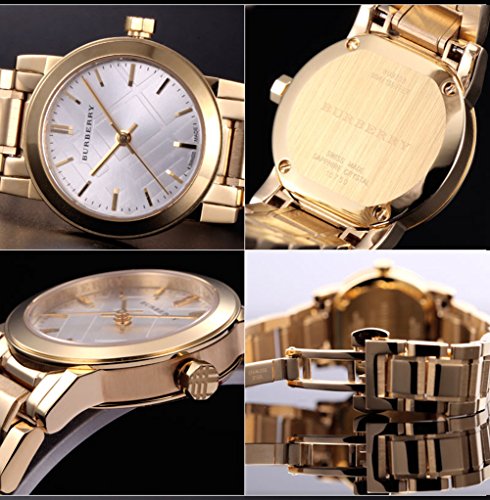 Burberry el Ciudad Swiss Mujeres 26 mm Redondo Oro Reloj Dial de Oro Banda Color Blanco Fecha BU9203