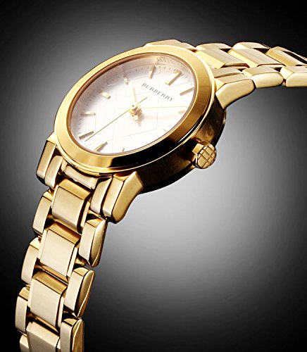 Burberry el Ciudad Swiss Mujeres 26 mm Redondo Oro Reloj Dial de Oro Banda Color Blanco Fecha BU9203