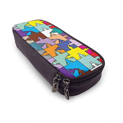 Business hip Team Peopl Estuche portátil para lápices Bolso de cuero lindo Bolso de escritorio Organizador de escritorio con cremallera Porta bolígrafos de gran capacidad