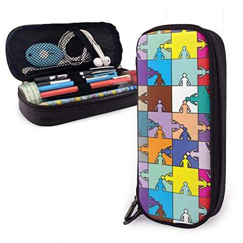 Business hip Team Peopl Estuche portátil para lápices Bolso de cuero lindo Bolso de escritorio Organizador de escritorio con cremallera Porta bolígrafos de gran capacidad