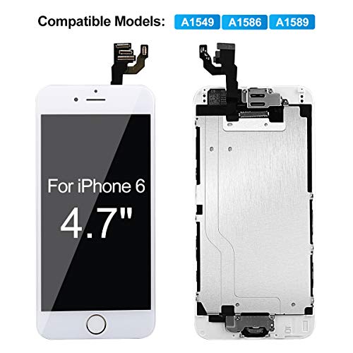 BuTure Para Pantalla iPhone 6 Blanco Pantalla Táctil LCD con Cámara frontal,Sensor de proximidad,altavoz, ensamblaje de marco digitalizador y kit de reparación