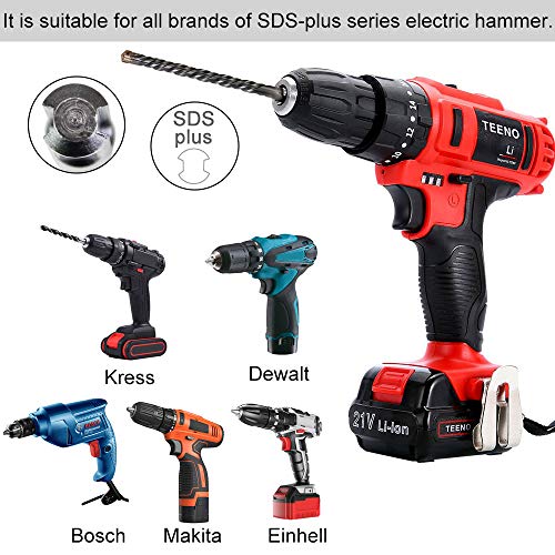 BUZIFU Brocas de Hormigón 6/8/10/12/14 x 160 mm, 7 unids Brocas SDS Plus con Cabeza Maciza de Carburo y 4 Aristas de Corte, Broca Martillo, Taladrado Rápido, para Hormigón, Cemento, Granito o Ladrillo