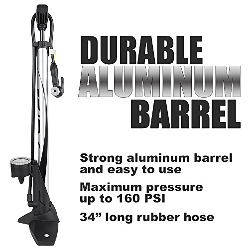 BV Bicicleta Bomba de Aire de Suelo/pie, Piso de Acero, Bomba de Aire pie, Dise?o ergon?mico, 160 PSI, V?lvula Presta y Schrader, Bomba para Bicicleta, Bomba de pie Bicicleta, Bomba de pie. BV-GF31P