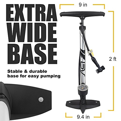 BV Bicicleta Bomba de Aire de Suelo/pie, Piso de Acero, Bomba de Aire pie, Dise?o ergon?mico, 160 PSI, V?lvula Presta y Schrader, Bomba para Bicicleta, Bomba de pie Bicicleta, Bomba de pie. BV-GF31P