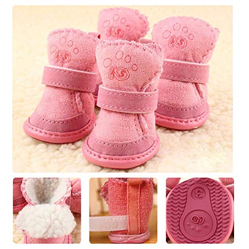 BXGZXYQ Nueva Huella De Piel De Cordero Huellas Zapatos Otoño E Invierno Perro Pequeño Grueso Perro Cálido Zapatos Antideslizantes Botas para La Nieve (Color : Rosado, Size : 5)