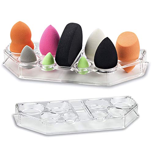 byAlegory Acrylic Beauty Sponge Organiser Tray for Drying & Storing Body & Face Blending Sponges Fits All Brands | 9 Space Blender Storage