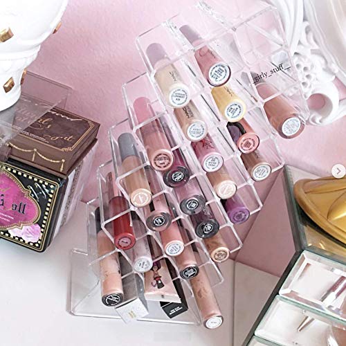 byAlegory Acrylic Lip Gloss Makeup Organiser | 28 Space Storage w/Deep Slots Designed To Stand Lay Flat & Be Stacked Refillable Cosmetic Container