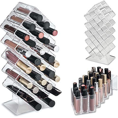 byAlegory Acrylic Lip Gloss Makeup Organiser | 28 Space Storage w/Deep Slots Designed To Stand Lay Flat & Be Stacked Refillable Cosmetic Container