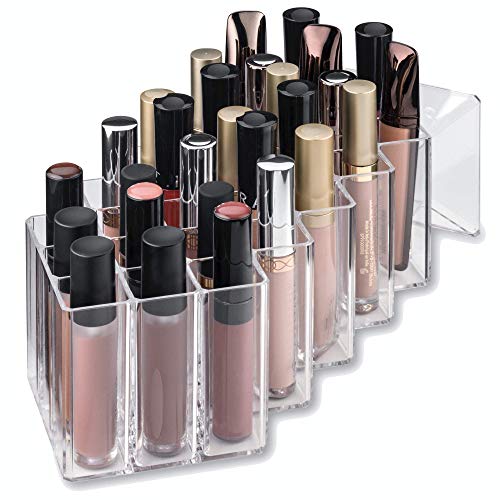 byAlegory Acrylic Lip Gloss Makeup Organiser | 28 Space Storage w/Deep Slots Designed To Stand Lay Flat & Be Stacked Refillable Cosmetic Container