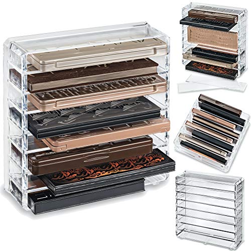 byAlegory Acrylic Palette Makeup Organiser w/Removable Dividers Designed To Stand & Lay Flat | 8 Spaces Fits Standard Medium Size Palettes