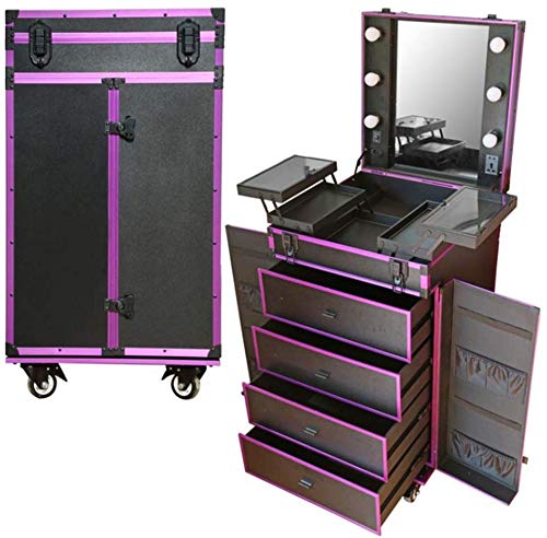 BYCDD Aluminio Maleta de Maquillaje Profesional, Estuche Cosméticos Maletín Maquillaje Trolley Carretilla Bolsas