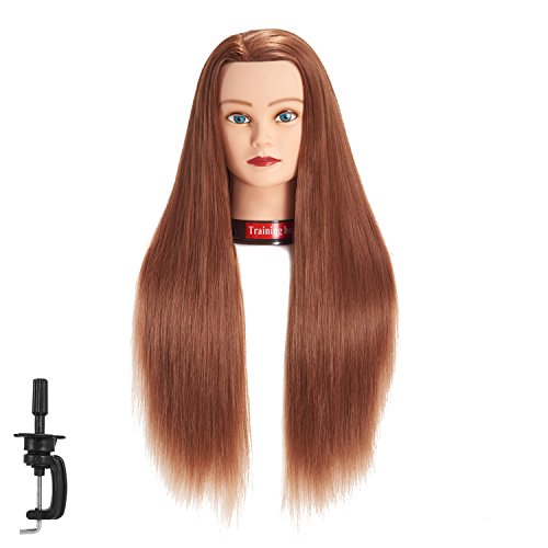 Cabeza de maniquí de pelo sintético de fibra sintética para entrenamiento de peluquería, modelo de entrenamiento con abrazadera (6RB1813W63020)