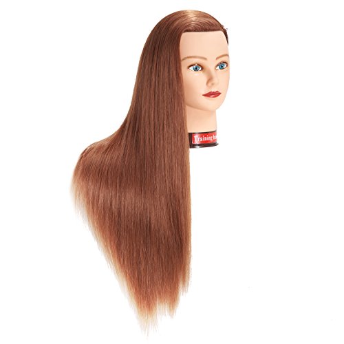 Cabeza de maniquí de pelo sintético de fibra sintética para entrenamiento de peluquería, modelo de entrenamiento con abrazadera (6RB1813W63020)