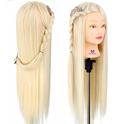 Cabeza de maniquí Neverland 66cm cabeza peluqueria 100% pelo de fibra sintética muñeca con pelo largo con soporte de mesa + cepillo para el pelo