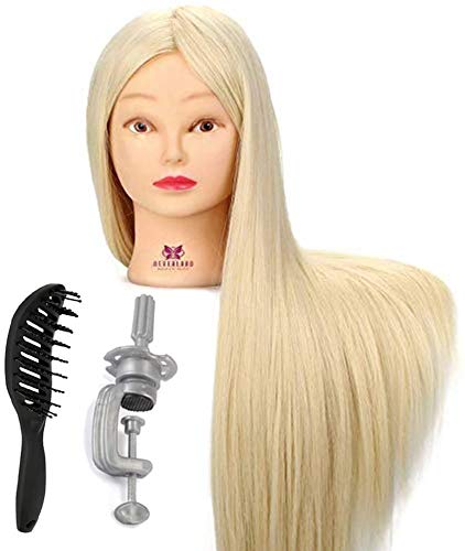 Cabeza de maniquí Neverland 66cm cabeza peluqueria 100% pelo de fibra sintética muñeca con pelo largo con soporte de mesa + cepillo para el pelo
