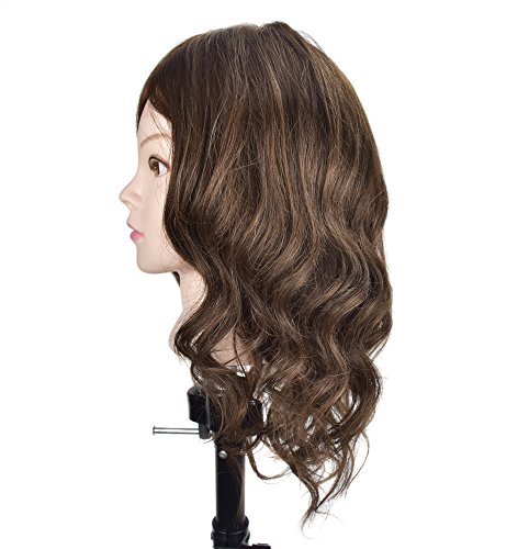 Cabeza de maniquí para formación de peluquería y cosmética, busto con cabello humano 100 %, 45,7 cm, con abrazadera de fijación