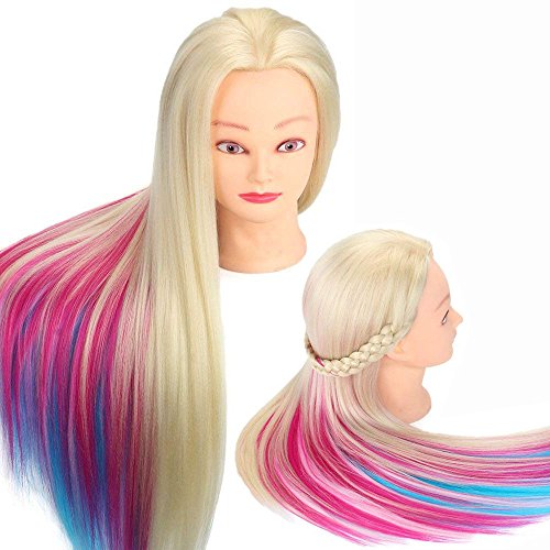 Cabeza Peluqueria, TopDirect 29.5"/75cm Cabello Colorido Cabeza Maniquí Peluqueria Practicas Formación Muñeca de la Cosmetología con Soporte + Accesorios de Peinado Kit Set