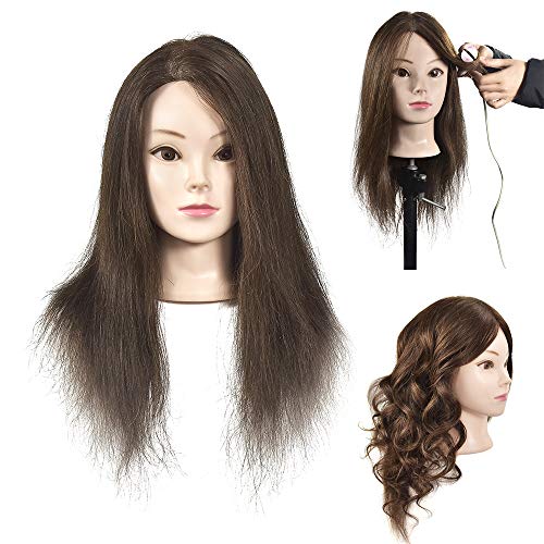 Cabezal de maniquí XT, 18 pulgadas de largo con 100% cabello humano para entrenamiento de peluquería cabeza maniquí cosmetología, cabeza de muñeca con abrazadera de mesa gratis