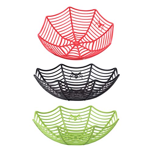 Cabilock 3 Piezas Cesta de Tela de Araña Cuencos de Frutas Soporte para Frutas Almacenamiento de Bocadillos Plato de Dulces para Fiestas de Halloween (Colores Surtidos)