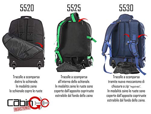 CABIN GO 5530 Trolley Mochila Ligera para Equipaje de Cabina / Cabina con Ruedas y Tirantes retráctiles, Maleta Bolsa de Cabina 55x40x20 cm 44 litros. Vuelo IATA / EasyJet / Ryanair Aprobado