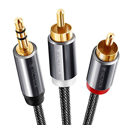 Cable Audio RCA,Victeck Nylon Trenzado 3,5mm Jack Macho a 2 RCA Macho Conectores Estéreo Cable (3 Metros)