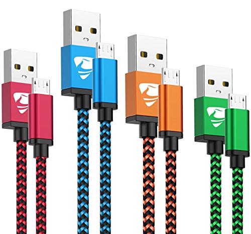 Cable Micro USB Aioneus 4Pack [0.5M 1M 1.5M 2M] Carga Rápida Cable Android Nylon Trenzado Cable Cargador Movil para Samsung S5/S6/S7/J6/J7 Huawei Nokia Nexus Sony Tablet PS4 Kindle