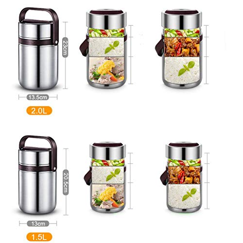 Caja de almuerzo de acero inoxidable vacío largo aislado caja de almuerzo barril de gran capacidad 2/3 capa de estudiantes adultos multi-capa portátil 2L Enviar bolso de aislamiento y cuchara palillos