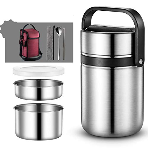 Caja de almuerzo de acero inoxidable vacío largo aislado caja de almuerzo barril de gran capacidad 2/3 capa de estudiantes adultos multi-capa portátil 2L Enviar bolso de aislamiento y cuchara palillos
