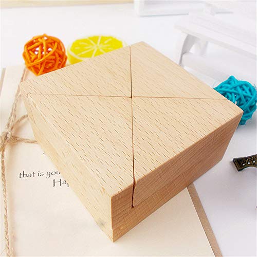 Caja de anillo grabada - Caja de anillo de madera de nogal delgada portátil, Caja de anillo de boda Organizador de joyería con tapa de madera de nogal cuadrada Cajas decorativas hechas a mano delgadas