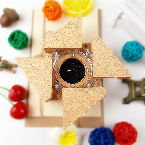 Caja de anillo grabada - Caja de anillo de madera de nogal delgada portátil, Caja de anillo de boda Organizador de joyería con tapa de madera de nogal cuadrada Cajas decorativas hechas a mano delgadas