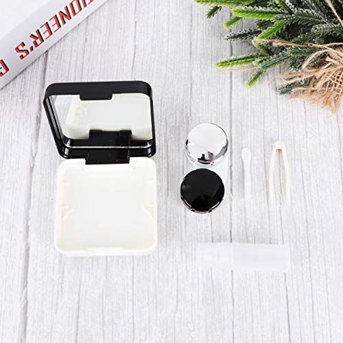 Caja de Lentes de Contacto Kit de Viaje ROSENICE Estuche Lentillas con Pinza Aplicador Palo Botella de Solución Espejo Incorporado Negro