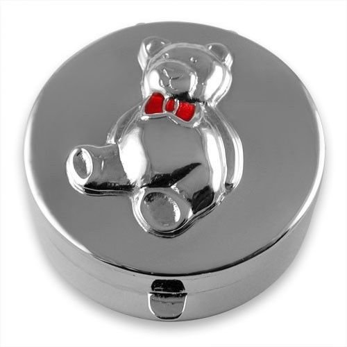 Caja de plata de ley con sello distintivo, esmalte para dientes de oso de peluche.