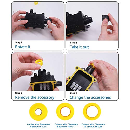 Cajas de Empalmes,IP68 Caja de Conexiones Impermeable Eléctricas para 4 mm-14 mm Diámetro del Cable,Conector Exterior Cable (1 Pack)