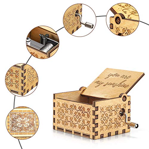 Cajas de Música de Madera Manivela, You Are my Sunshine Musical Box Grabada Vintage Regalos para Niñas Papá Hija Cumpleaños Año Nuevo Navidad Día del Niño Día de San Valentín