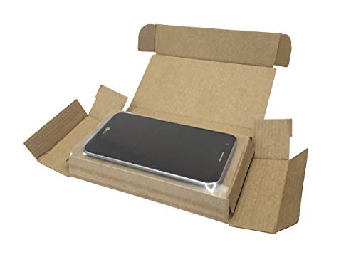 Cajeando | Pack de 10 Cajas de Cartón Automontables para Teléfonos Móviles | Tamaño 17,5 x 9 x 4 cm | Color Marrón y Microcanal | Smartphones | Dispositivos electrónicos | Fabricadas en España
