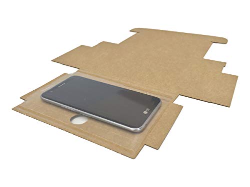 Cajeando | Pack de 10 Cajas de Cartón Automontables para Teléfonos Móviles | Tamaño 17,5 x 9 x 4 cm | Color Marrón y Microcanal | Smartphones | Dispositivos electrónicos | Fabricadas en España