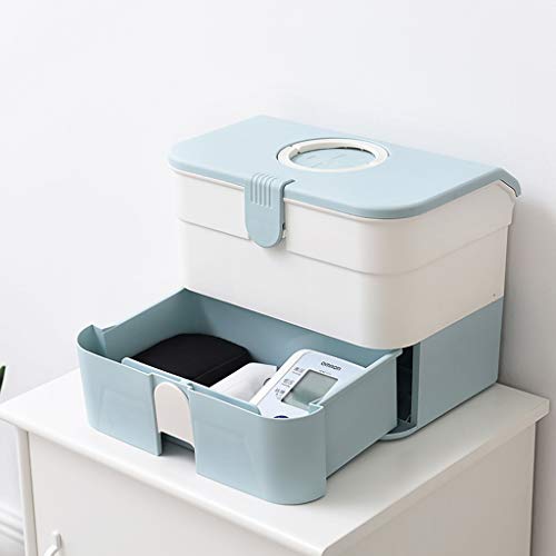 Cajón Tipo Caja de medicina Hogar Caja de medicina de gran capacidad Organizador Dormitorio de los niños Familia médica Caja de servicio médico portátil de múltiples capas ( color : Azul )